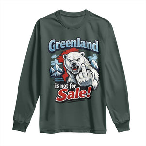 Greenland Is Not For Sale Protest Long Sleeve Shirt Aggressive Polar Bear with Middle Finger Graphic TS02 Dark Forest Green Print Your Wear