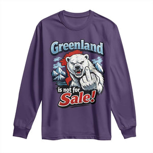 Greenland Is Not For Sale Protest Long Sleeve Shirt Aggressive Polar Bear with Middle Finger Graphic TS02 Purple Print Your Wear