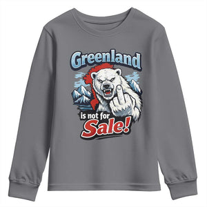 Greenland Is Not For Sale Protest Youth Sweatshirt Aggressive Polar Bear with Middle Finger Graphic TS02 Charcoal Print Your Wear