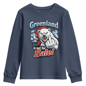 Greenland Is Not For Sale Protest Youth Sweatshirt Aggressive Polar Bear with Middle Finger Graphic TS02 Navy Print Your Wear