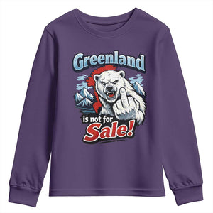 Greenland Is Not For Sale Protest Youth Sweatshirt Aggressive Polar Bear with Middle Finger Graphic TS02 Purple Print Your Wear