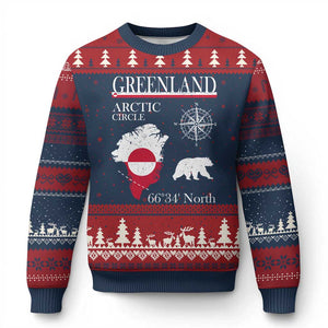 Greenland Arctic Circle Ugly Christmas Sweater Map Compass and Polar Bear Adventure TS02 Navy Red Print Your Wear