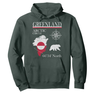Greenland Arctic Circle Hoodie Map Compass and Polar Bear Adventure TS02 Dark Forest Green Print Your Wear