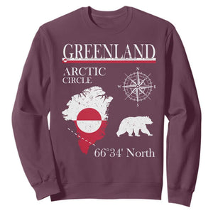 Greenland Arctic Circle Sweatshirt Map Compass and Polar Bear Adventure TS02 Maroon Print Your Wear