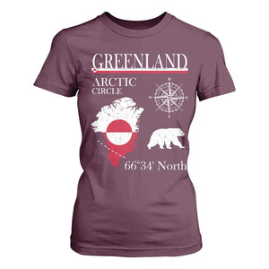 Greenland Arctic Circle T Shirt For Women Map Compass and Polar Bear Adventure TS02 Maroon Print Your Wear
