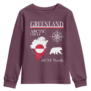 Greenland Arctic Circle Youth Sweatshirt Map Compass and Polar Bear Adventure TS02 Maroon Print Your Wear