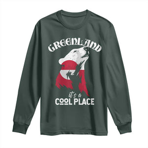 Polar Bear Greenland Flag Graphic Long Sleeve Shirt It's a Cool Place Arctic Circle TS02 Dark Forest Green Print Your Wear