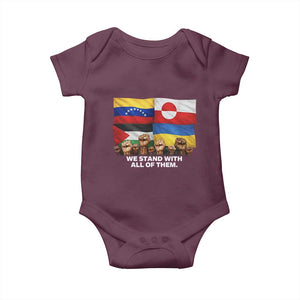 We Stand With Venezuela Greenland Ukraine Palestine Baby Onesie Solidarity Fists Flags Global Support TS02 Maroon Print Your Wear
