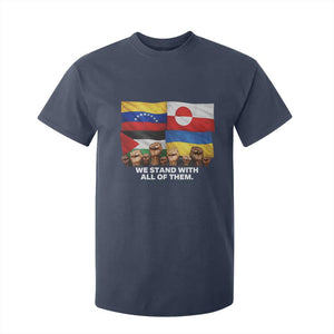 We Stand With Venezuela Greenland Ukraine Palestine T Shirt For Kid Solidarity Fists Flags Global Support TS02 Navy Print Your Wear