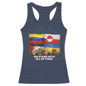 We Stand With Venezuela Greenland Ukraine Palestine Racerback Tank Top Solidarity Fists Flags Global Support TS02 Navy Print Your Wear