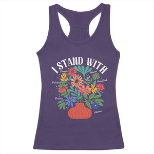 I Stand With Mexico Greenland Ukraine Canada Palestine Panama Racerback Tank Top Colorful Floral Solidarity Global Unity TS02 Purple Print Your Wear