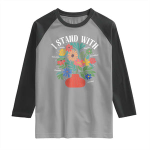 I Stand With Mexico Greenland Ukraine Canada Palestine Panama Raglan Shirt Colorful Floral Solidarity Global Unity TS02 Sport Gray Black Print Your Wear