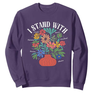 I Stand With Mexico Greenland Ukraine Canada Palestine Panama Sweatshirt Colorful Floral Solidarity Global Unity TS02 Purple Print Your Wear