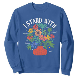 I Stand With Mexico Greenland Ukraine Canada Palestine Panama Sweatshirt Colorful Floral Solidarity Global Unity TS02 Royal Blue Print Your Wear