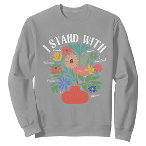 I Stand With Mexico Greenland Ukraine Canada Palestine Panama Sweatshirt Colorful Floral Solidarity Global Unity TS02 Sport Gray Print Your Wear