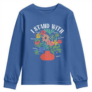 I Stand With Mexico Greenland Ukraine Canada Palestine Panama Youth Sweatshirt Colorful Floral Solidarity Global Unity TS02 Royal Blue Print Your Wear