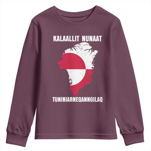 Kalaallit Nunaat Tuniniagaanngilaq Greenlandic Youth Sweatshirt Greenland Is Not For Sale Patriotic Grunge Flag TS02 Maroon Print Your Wear