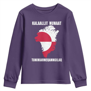 Kalaallit Nunaat Tuniniagaanngilaq Greenlandic Youth Sweatshirt Greenland Is Not For Sale Patriotic Grunge Flag TS02 Purple Print Your Wear