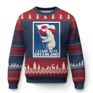I Stand With Greenland Polar Bear Resist Ugly Christmas Sweater Vintage Patriotic Propaganda Sovereignty Protest TS02 Navy Red Print Your Wear