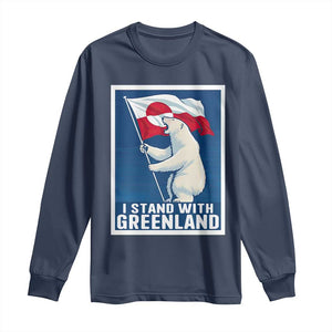 I Stand With Greenland Polar Bear Resist Long Sleeve Shirt Vintage Patriotic Propaganda Sovereignty Protest TS02 Navy Print Your Wear