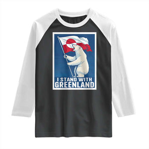 I Stand With Greenland Polar Bear Resist Raglan Shirt Vintage Patriotic Propaganda Sovereignty Protest TS02 Black White Print Your Wear