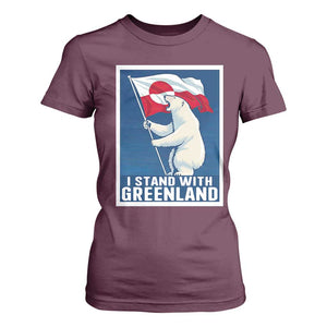 I Stand With Greenland Polar Bear Resist T Shirt For Women Vintage Patriotic Propaganda Sovereignty Protest TS02 Maroon Print Your Wear