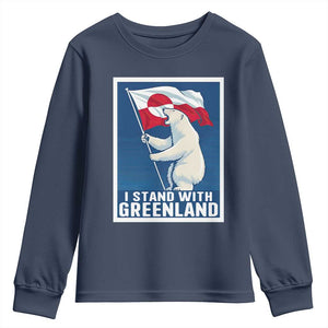 I Stand With Greenland Polar Bear Resist Youth Sweatshirt Vintage Patriotic Propaganda Sovereignty Protest TS02 Navy Print Your Wear