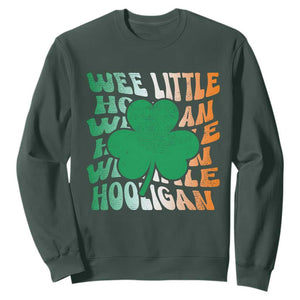 Funny St. Patricks Day Sweatshirt Wee Little Hooligan Funny Leprechaun Kids Boys Girls TS02 Dark Forest Green Printyourwear