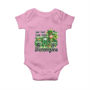 Funny St Patricks Day Baby Onesie Just Here For The Shenanigans Truck of Shamrock TS02 Light Pink Print Your Wear