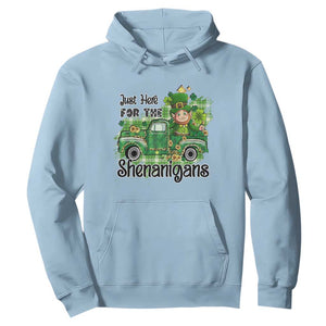 Funny St. Patricks Day Hoodie Just Here For The Shenanigans Truck of Shamrock TS02 Light Blue Printyourwear