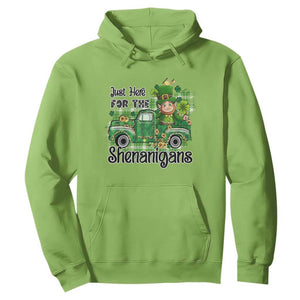 Funny St. Patricks Day Hoodie Just Here For The Shenanigans Truck of Shamrock TS02 Lime Printyourwear