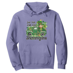 Funny St. Patricks Day Hoodie Just Here For The Shenanigans Truck of Shamrock TS02 Violet Printyourwear
