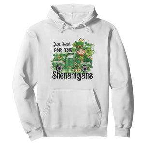 Funny St. Patricks Day Hoodie Just Here For The Shenanigans Truck of Shamrock TS02 White Printyourwear