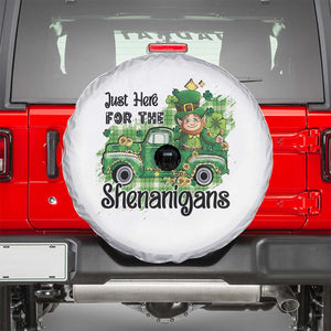 Funny St Patricks Day Spare Tire Cover Just Here For The Shenanigans Truck of Shamrock TS02 White Print Your Wear