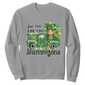 Funny St. Patricks Day Sweatshirt Just Here For The Shenanigans Truck of Shamrock TS02 Sport Gray Printyourwear