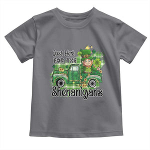 Funny St Patricks Day Toddler T Shirt Just Here For The Shenanigans Truck of Shamrock TS02 Charcoal Print Your Wear