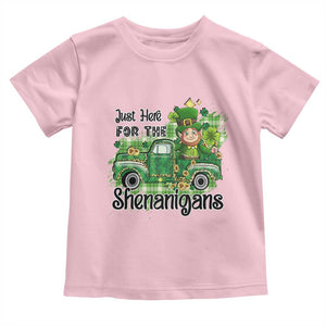 Funny St Patricks Day Toddler T Shirt Just Here For The Shenanigans Truck of Shamrock TS02 Light Pink Print Your Wear