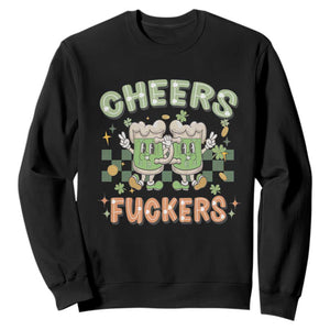 Funny St. Patricks Day Drinking Sweatshirt Retro Cheers Fuckers Beer Lovers TS02 Black Printyourwear