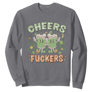 Funny St. Patricks Day Drinking Sweatshirt Retro Cheers Fuckers Beer Lovers TS02 Charcoal Printyourwear