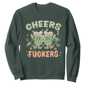 Funny St. Patricks Day Drinking Sweatshirt Retro Cheers Fuckers Beer Lovers TS02 Dark Forest Green Printyourwear