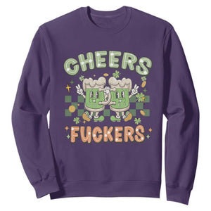 Funny St. Patricks Day Drinking Sweatshirt Retro Cheers Fuckers Beer Lovers TS02 Purple Printyourwear