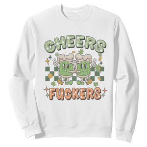 Funny St. Patricks Day Drinking Sweatshirt Retro Cheers Fuckers Beer Lovers TS02 White Printyourwear