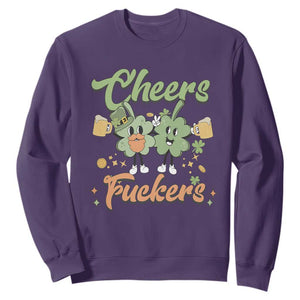 Funny St. Patricks Day Drinking Sweatshirt Cheers Fuckers Shamrock Lucky Charm TS02 Purple Printyourwear