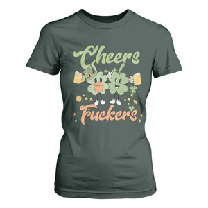 Funny St Patricks Day Drinking T Shirt For Women Cheers Fuckers Shamrock Lucky Charm TS02 Dark Forest Green Print Your Wear
