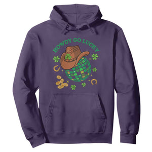 Funny St. Patricks Cowboy Hoodie Howdy Go Lucky Retro Disco Western Life TS02 Purple Printyourwear