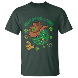 Funny St. Patricks Cowboy T Shirt Howdy Go Lucky Retro Disco Western Life TS02 Dark Forest Green Printyourwear