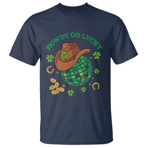 Funny St. Patricks Cowboy T Shirt Howdy Go Lucky Retro Disco Western Life TS02 Navy Printyourwear