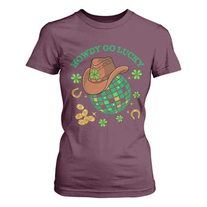 Funny St Patricks Cowboy T Shirt For Women Howdy Go Lucky Retro Disco Western Life TS02 Maroon Print Your Wear