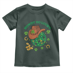Funny St Patricks Cowboy Toddler T Shirt Howdy Go Lucky Retro Disco Western Life TS02 Dark Forest Green Print Your Wear