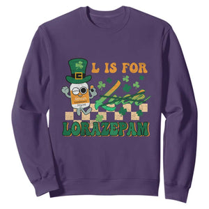 Funny Nurse St. Patricks Day Sweatshirt Retro L is for Lorazepam Nursing Life TS02 Purple Printyourwear